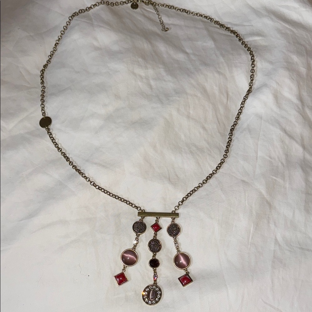 Chic Gold tone and Pink Dangle Necklace